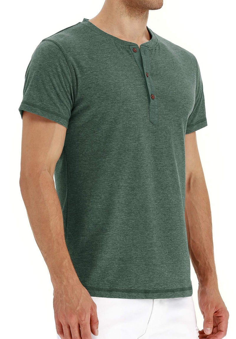 PEGENO Men's Casual Slim Fit Short Sleeve Henley T-Shirts Cotton Shirts (US Medium, 01 Vg-Green) - Image 2